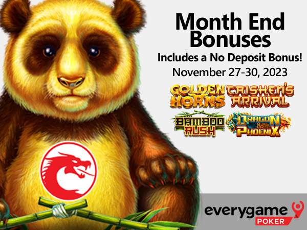 Everygame Poker End of the Month Bonuses Include 100 Free Spins on 3-Reel Chinese Slot, No Deposit Required