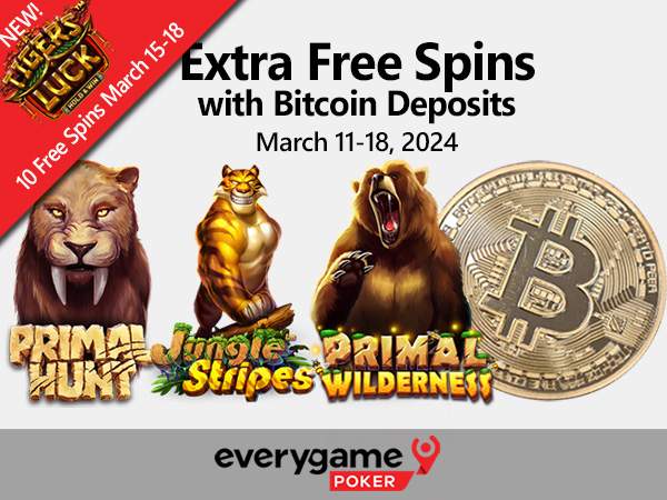 Everygame Poker Players Can Take a Walk on the Wild Side with Free Spins on Betsoft Slots and Get EXTRA Free Spins with Bitcoin Deposits