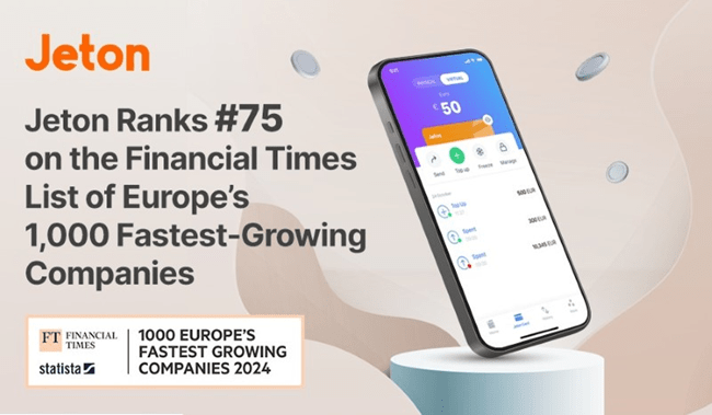 Jeton Ranks 75 on the Financial Times List of Europe’s 1,000 Fastest-Growing Companies