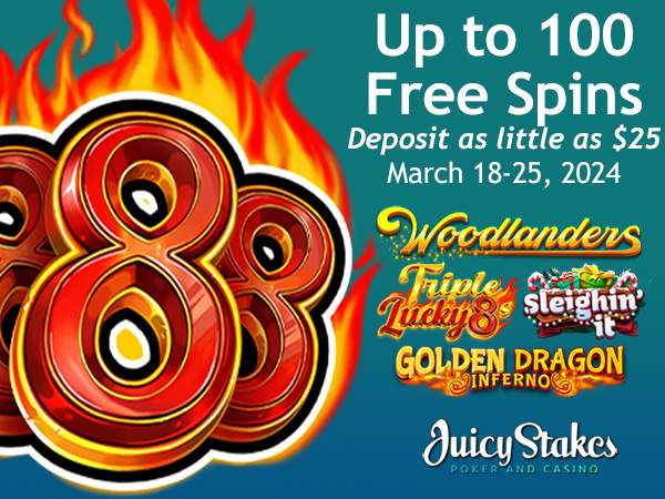 Juicy Stakes Casino Giving up to 100 Free Spins on Betsoft Slots featuring Wild Reels, Hold & Win Bonuses and Multiplying Wilds