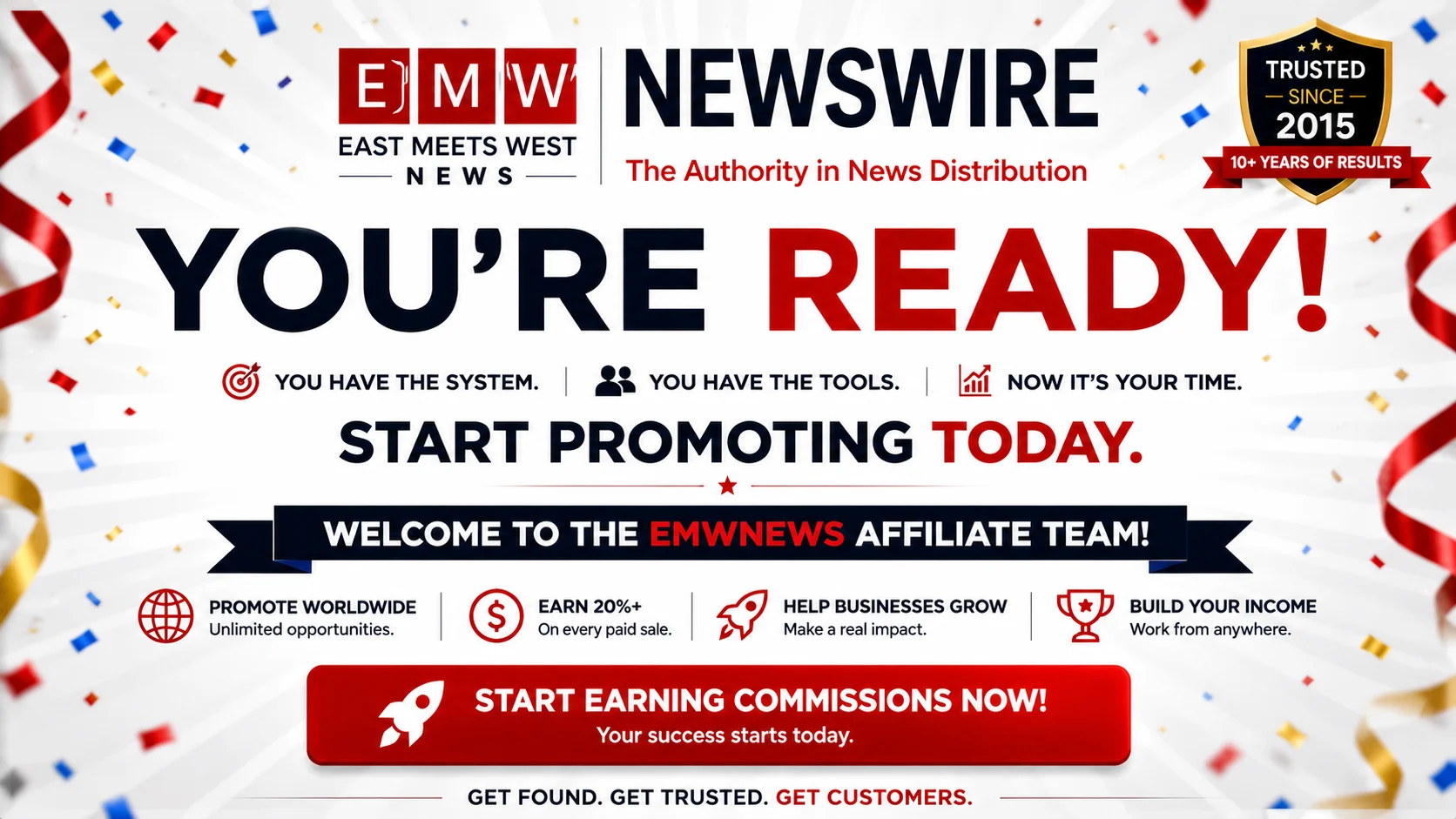 Congratulations page: Welcoming new affiliates to the EMWNews team and celebrating their readiness to start earning.