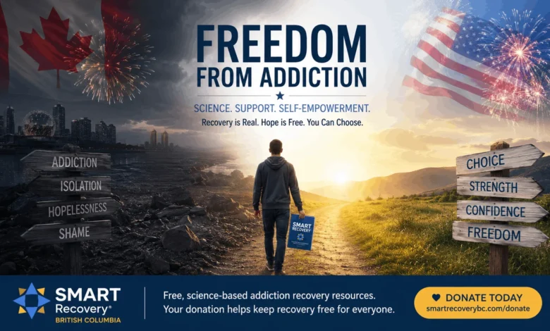 Symbolic image of a person walking toward hope and freedom, representing addiction recovery and SMART Recovery BC's free, science-based support programs.