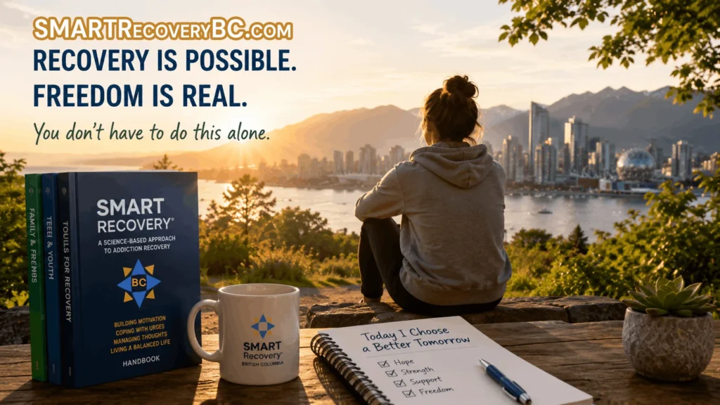 Inspirational scene symbolizing hope, resilience, and recovery through SMART Recovery BC's free, evidence-based addiction recovery resources.