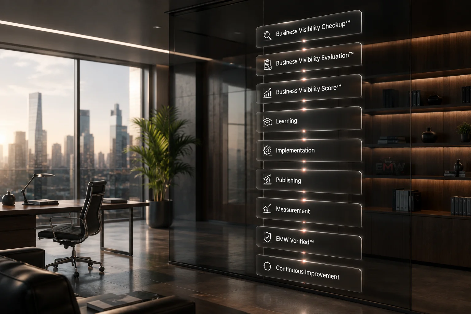 Connected business visibility ecosystem showing how search, AI, news, reputation, content and trust integrate into one unified system